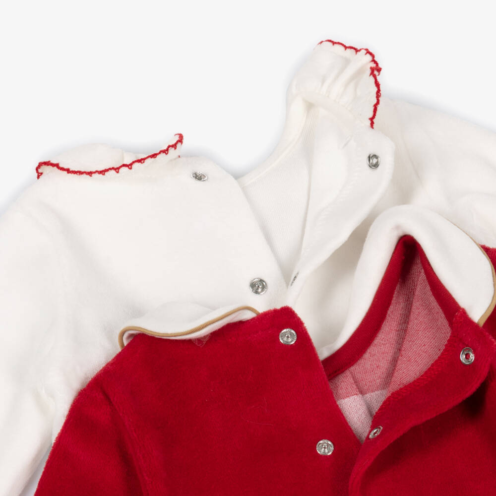 Mayoral Newborn-Girls Red & White Velour Babygrows with Heart Appliqués (2 Pack) | Childrensalon Outlet