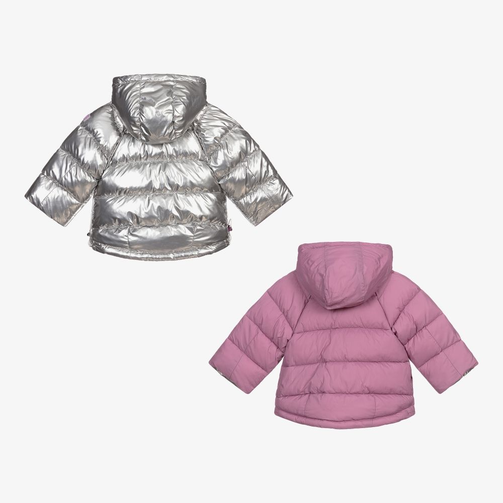 مايورال-معطف أطفال بناتي مبطن بوجهين لون أرجواني وفضّي متاليك | Childrensalon Outlet