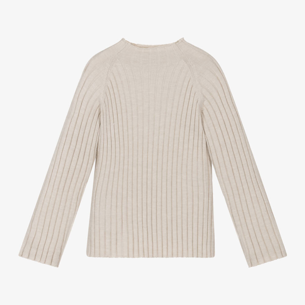 Mayoral-Girls Ribbed Beige Roll Neck | Childrensalon Outlet