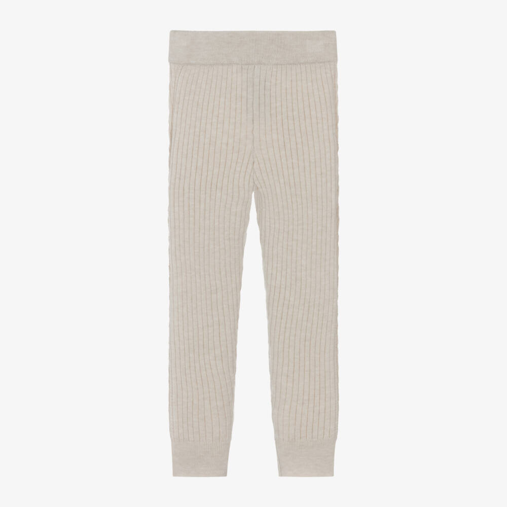 Mayoral-Girls Ribbed Viscose Beige Trousers | Childrensalon Outlet