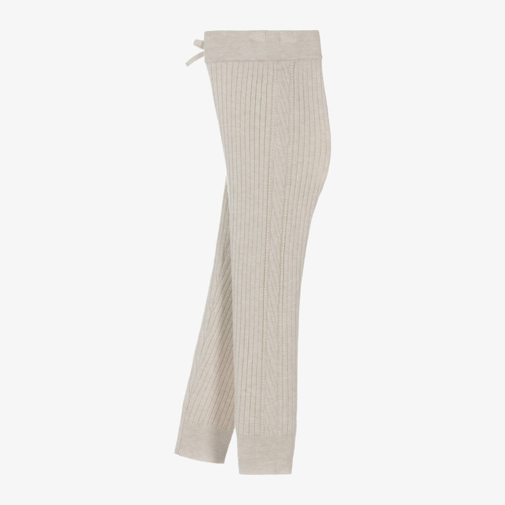 Mayoral-Girls Ribbed Viscose Beige Trousers | Childrensalon Outlet