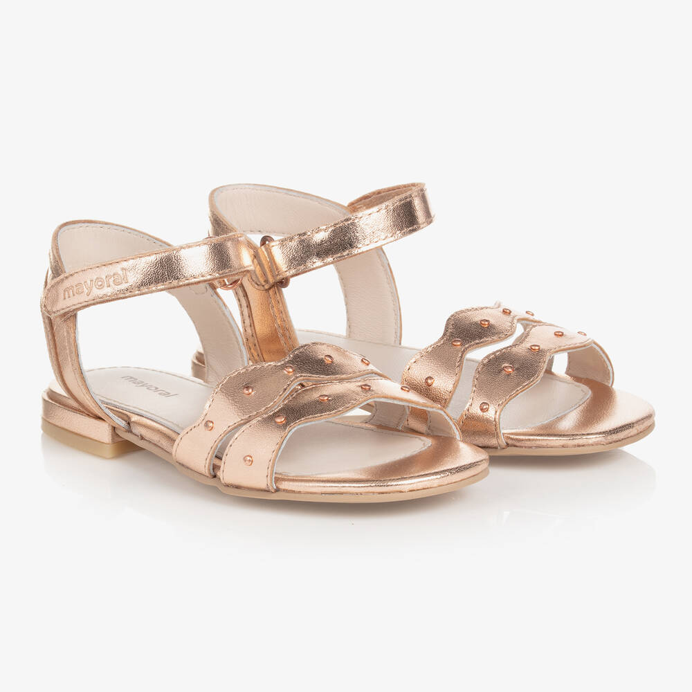 Mayoral - Girls Rose Gold Leather Scalloped Sandals | Childrensalon