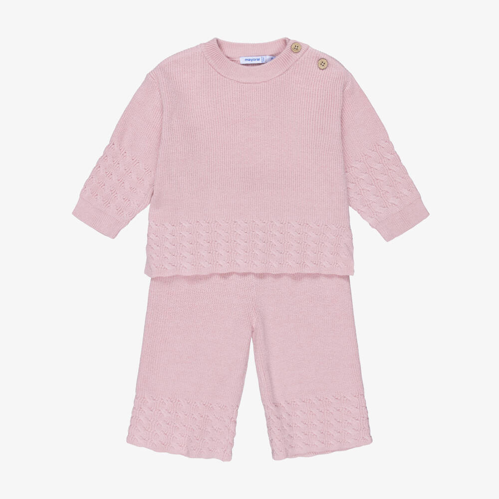 Mayoral-Girls Rose Pink Knitted Trouser Set | Childrensalon Outlet