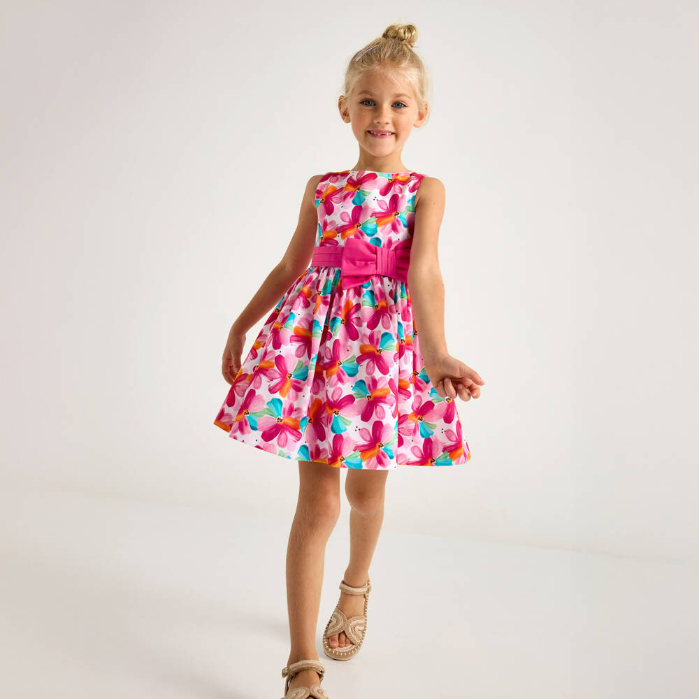Mayoral-Летнее платье из хлопка с розовым цветочным узором для девочек | Childrensalon Outlet
