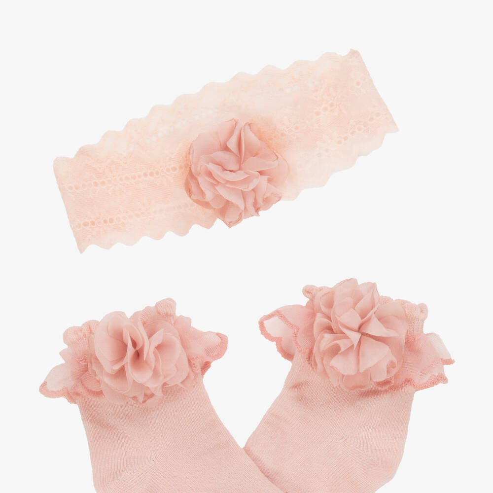 Mayoral Newborn-Girls Rosy Lace Sock & Headband Duo | Childrensalon Outlet