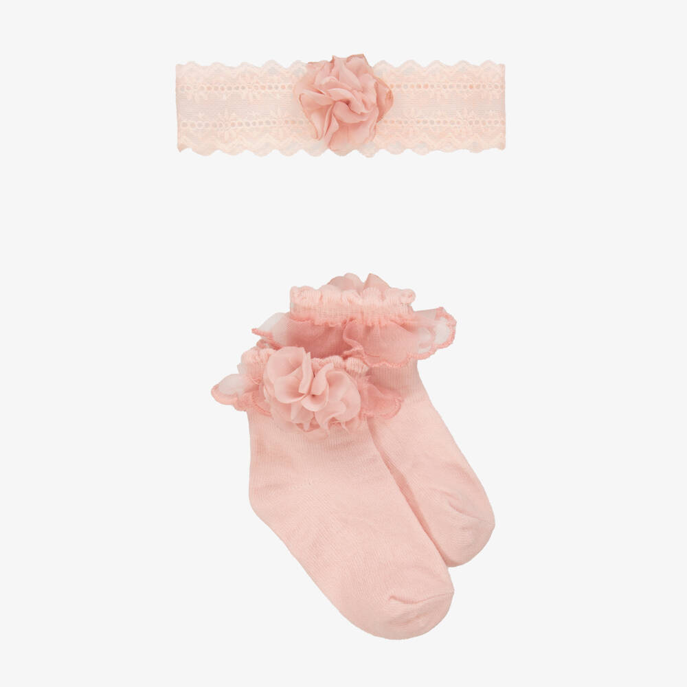 Mayoral Newborn-Girls Rosy Lace Sock & Headband Duo | Childrensalon Outlet