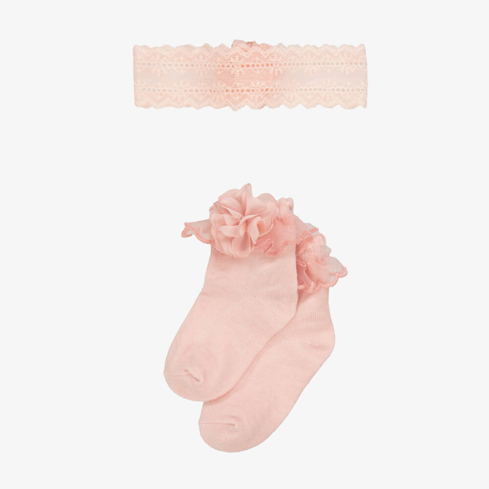 Mayoral Newborn-Girls Rosy Lace Sock & Headband Duo | Childrensalon Outlet