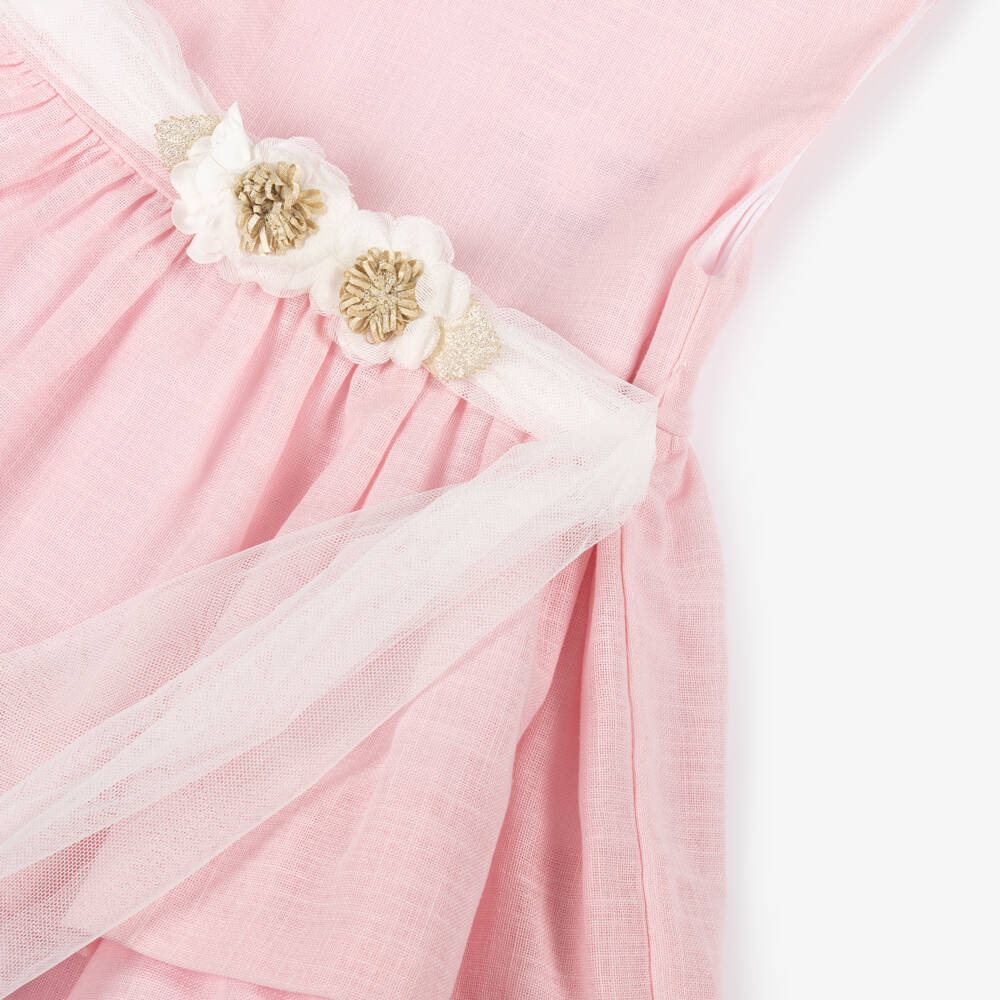 Mayoral-Girls Rosy Linen-Look Belted Frock | Childrensalon Outlet