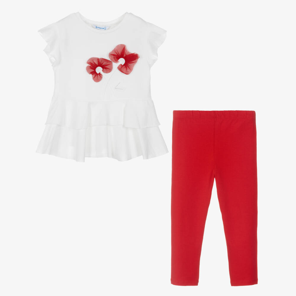 Mayoral-Girls Ruffled Red & White Ensemble | Childrensalon Outlet
