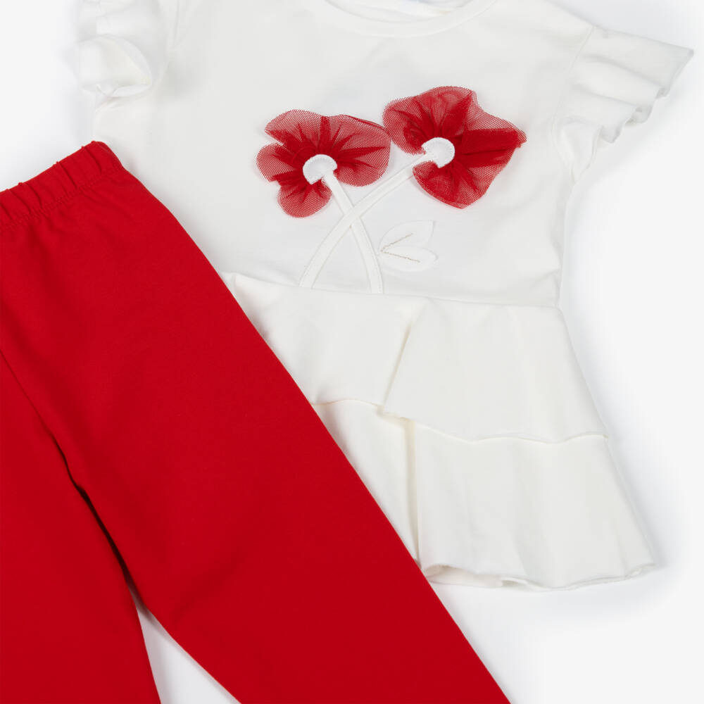 Mayoral-Girls Ruffled Red & White Ensemble | Childrensalon Outlet