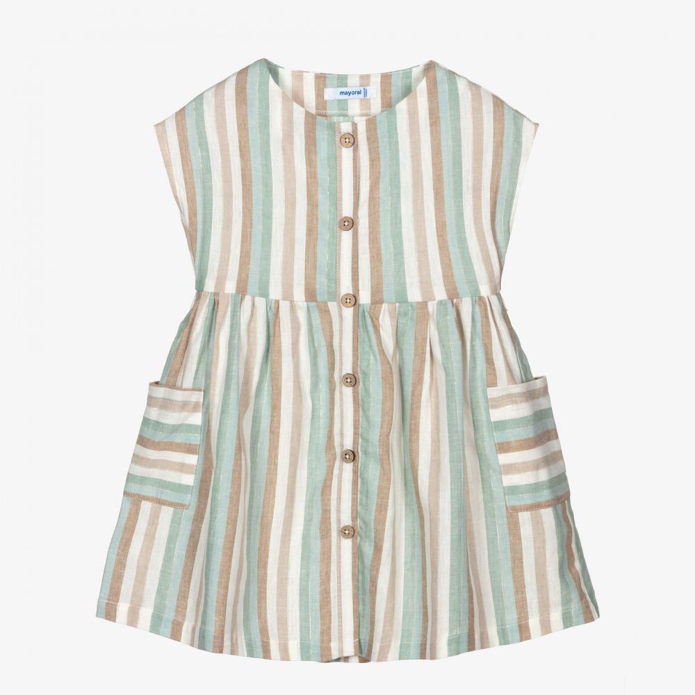 Mayoral-Светло-зеленое льняное платье для девочек | Childrensalon Outlet