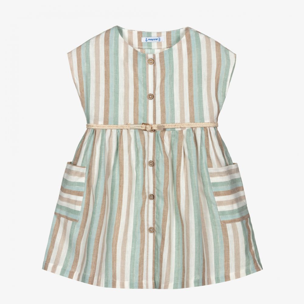 Mayoral - Girls Sage Green Linen Dress | Childrensalon