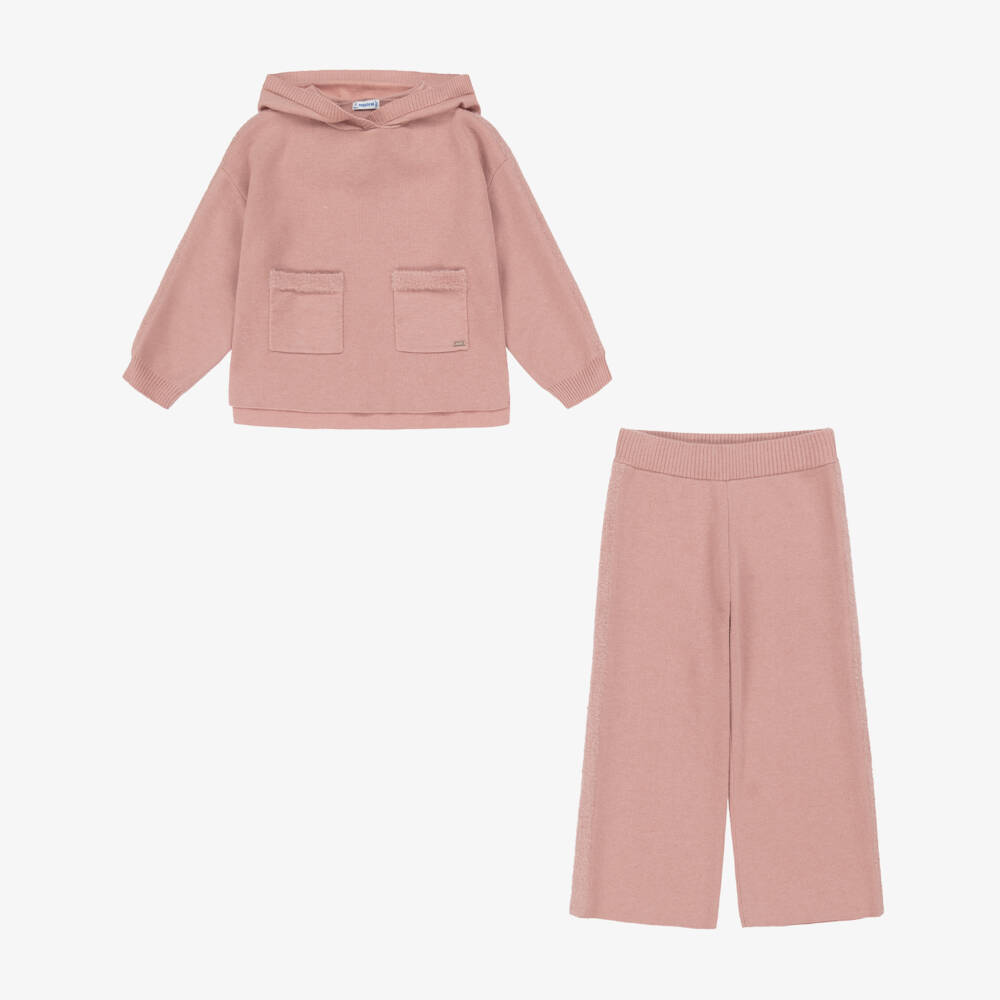 Mayoral-Girls Salmon Pink Knitted Hoodie & Trouser Set | Childrensalon Outlet