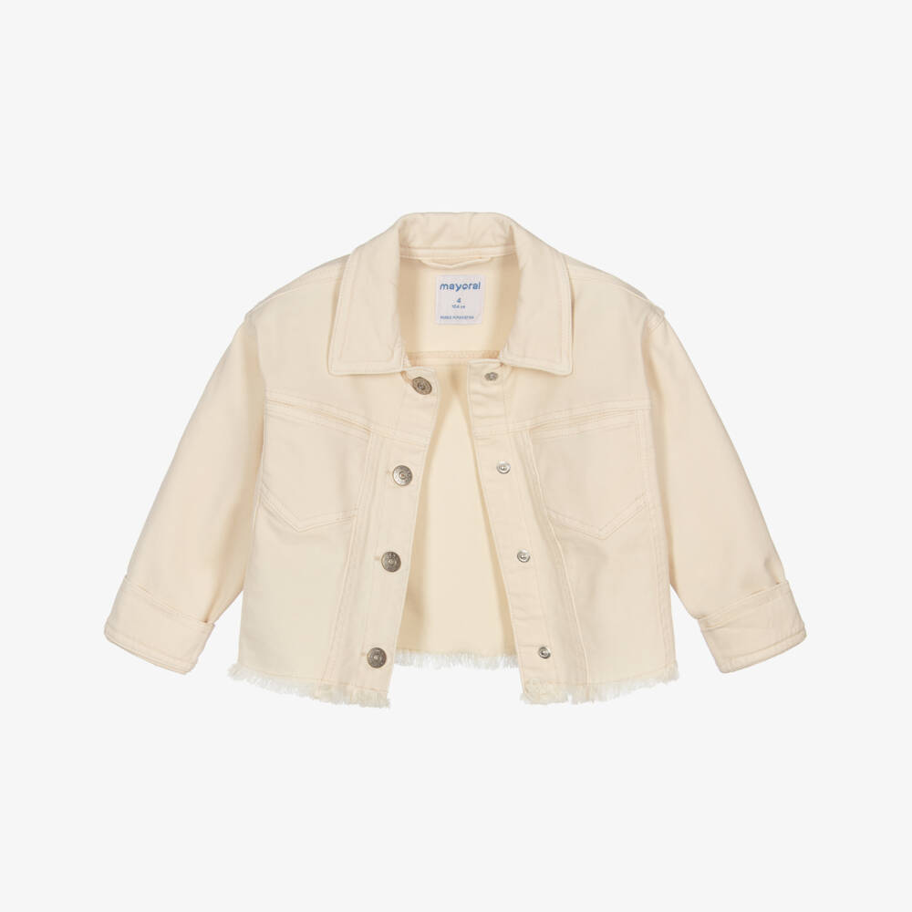 Mayoral-Girls Sand-Coloured Denim Jacket | Childrensalon Outlet