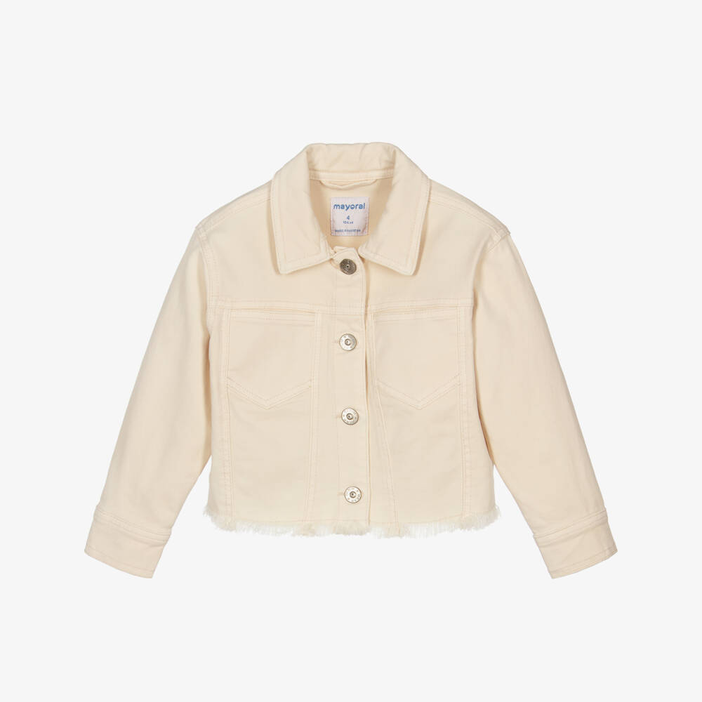 Mayoral-Girls Sand-Coloured Denim Jacket | Childrensalon Outlet