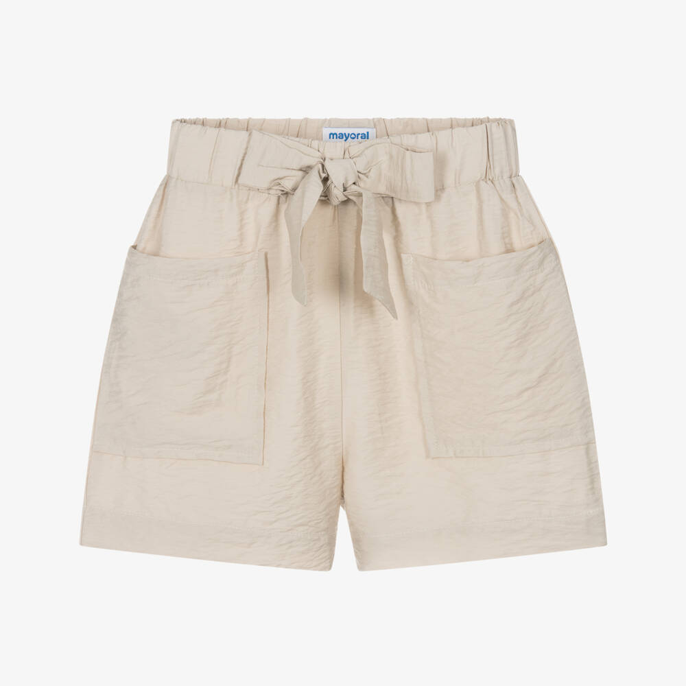 Mayoral-Girls Sand-Hued Bow Waist Shorts | Childrensalon Outlet