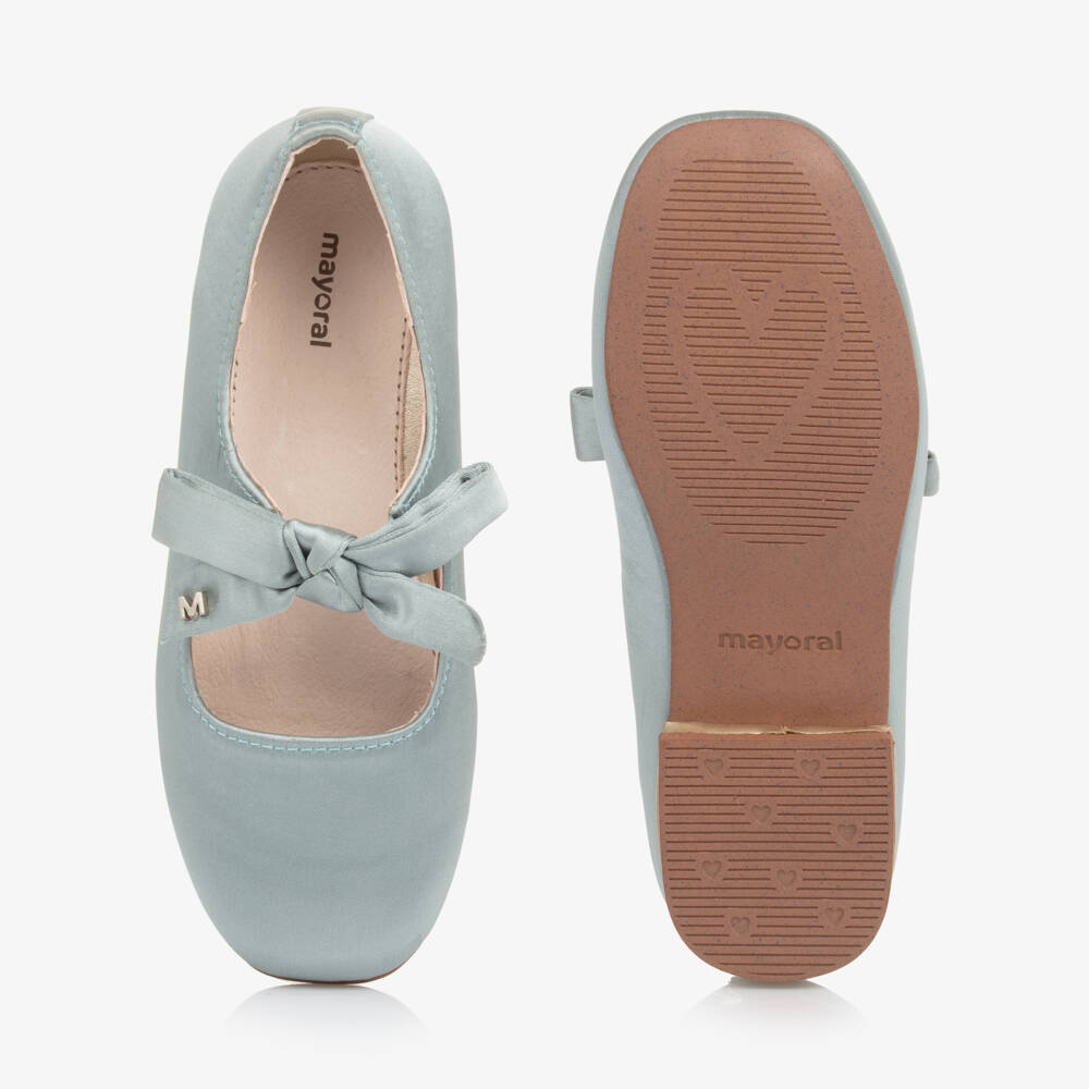 Mayoral-Girls Satin Green Bow Flats | Childrensalon Outlet