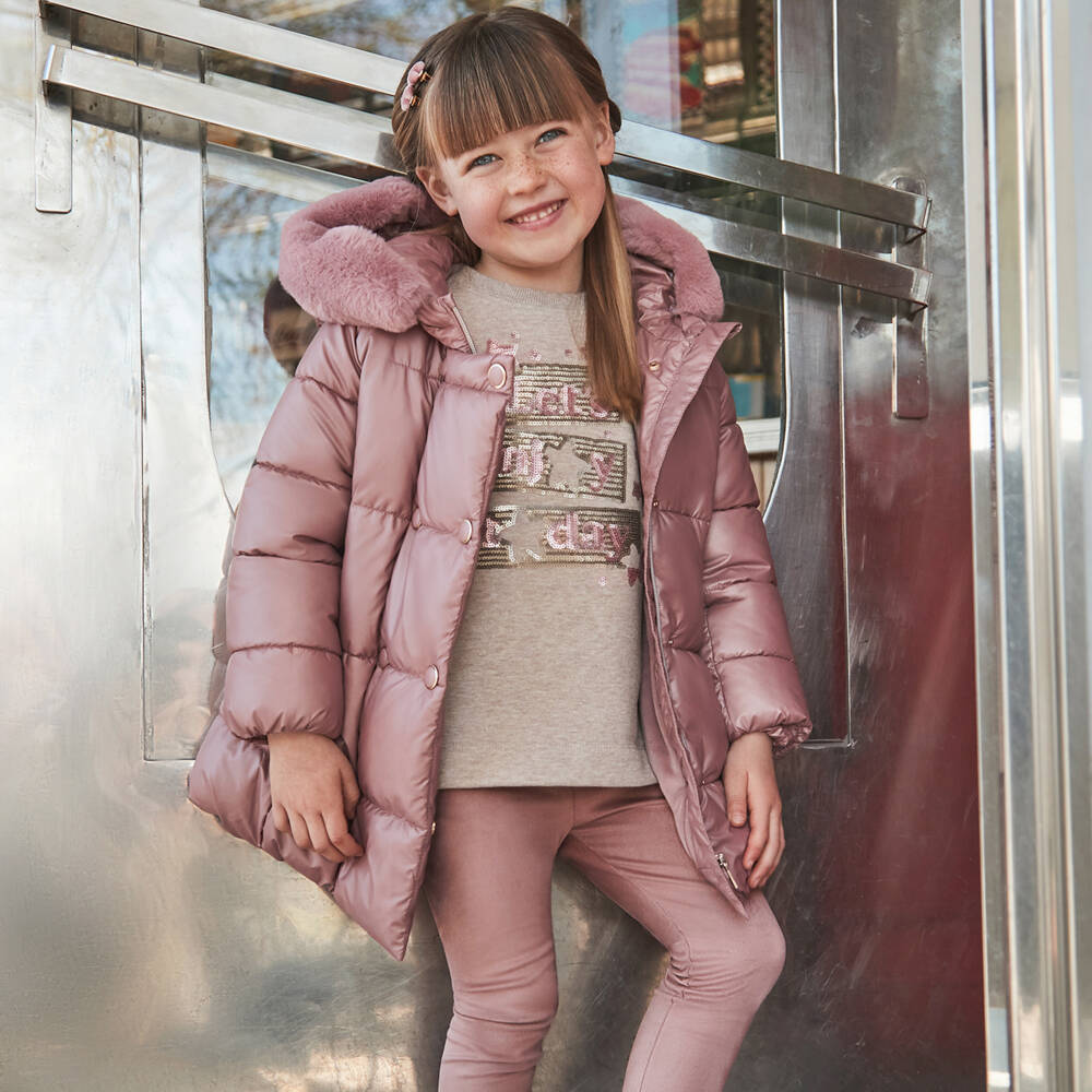 Mayoral-Бежевый топ с розовыми легинсами для девочек | Childrensalon Outlet