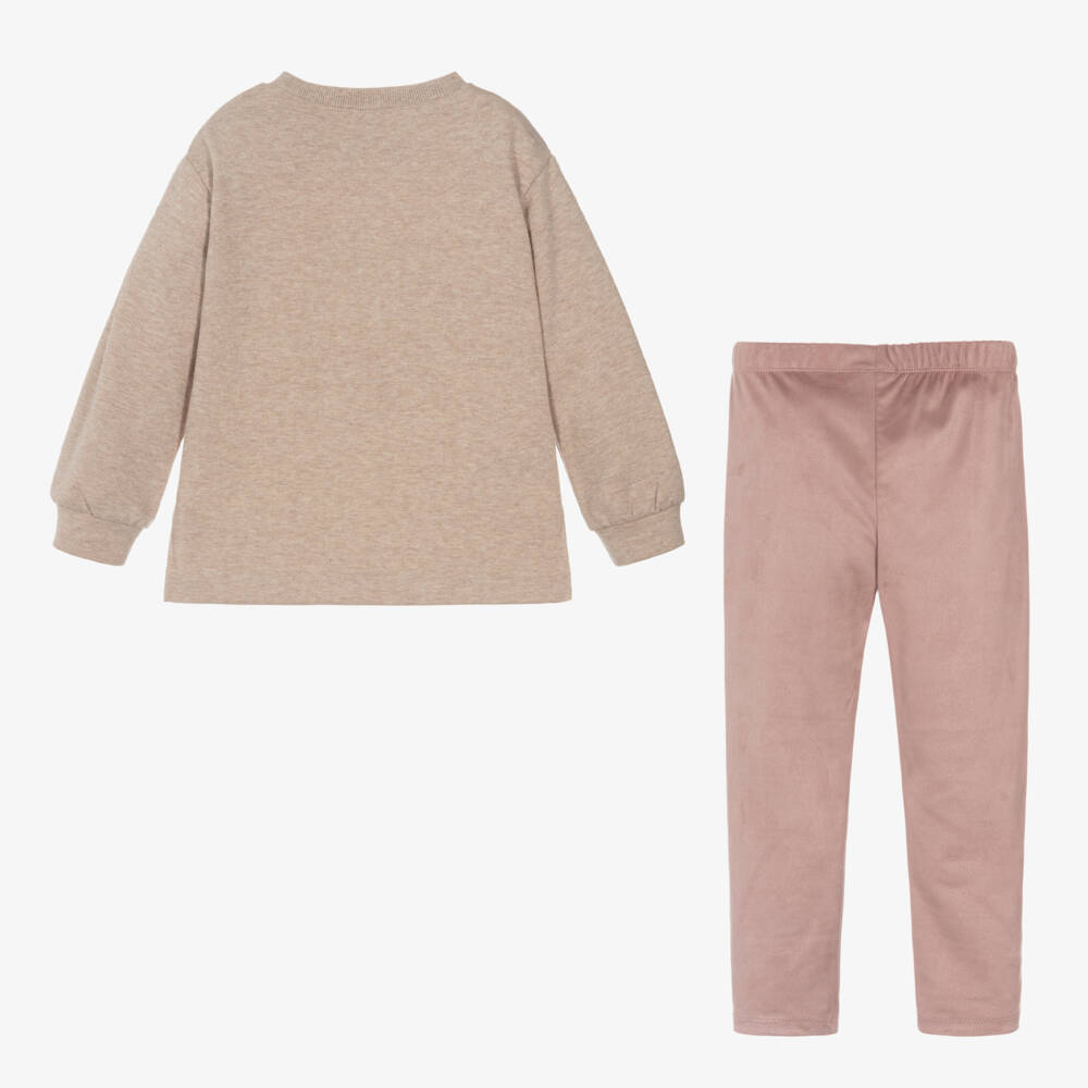Mayoral-Бежевый топ с розовыми легинсами для девочек | Childrensalon Outlet