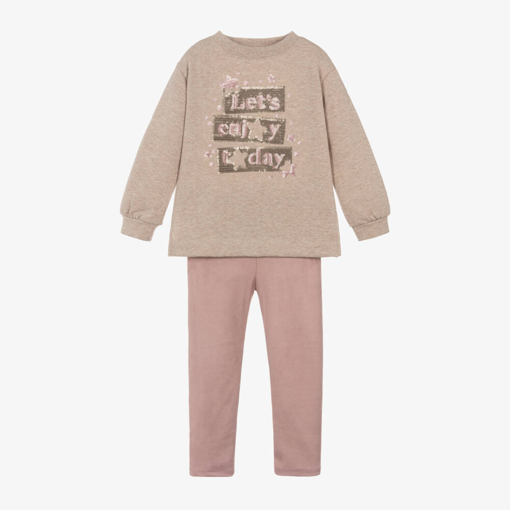 Mayoral-Girls Sequin Beige Pink Outfit | Childrensalon Outlet