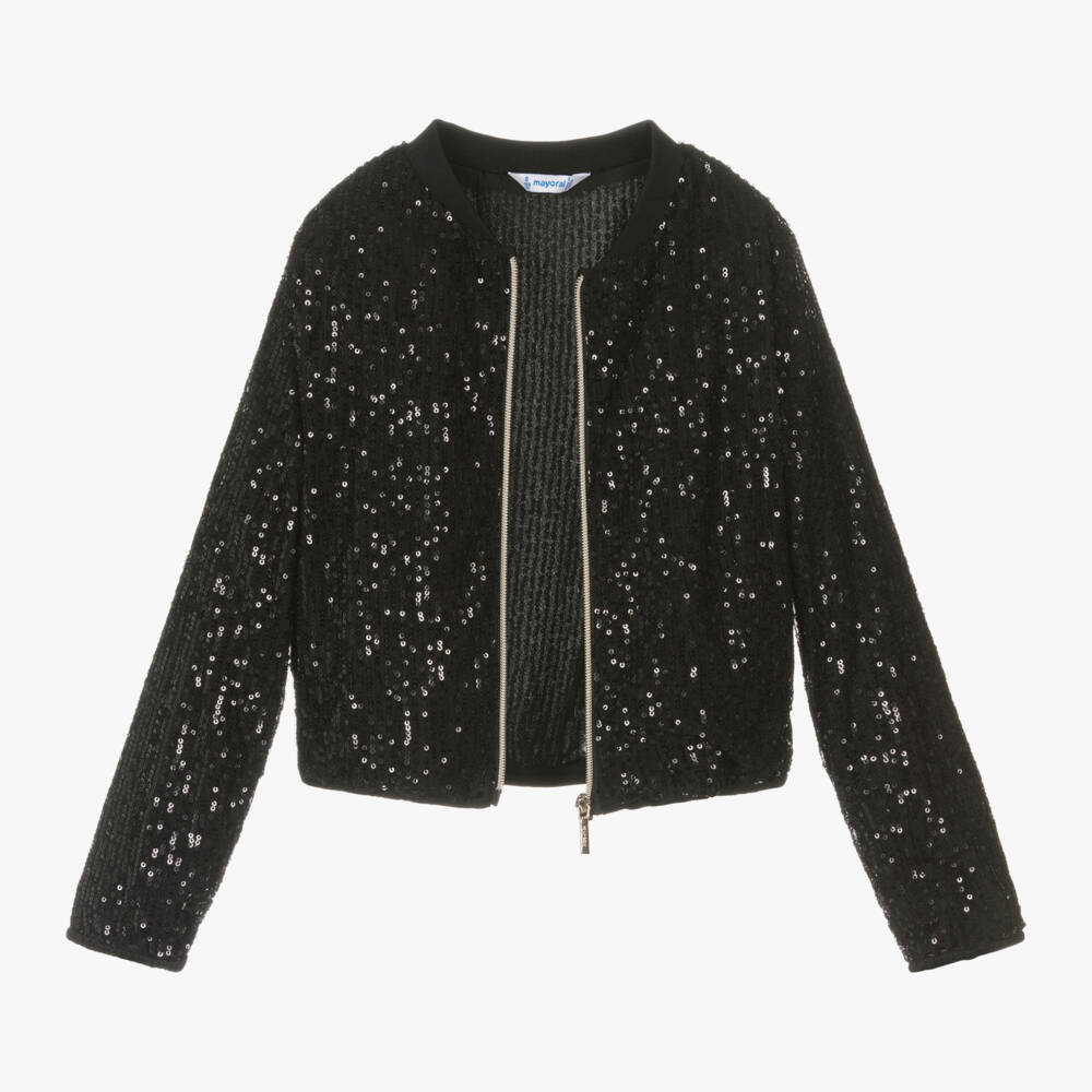 Mayoral-Girls Sequin Black Zip Jacket | Childrensalon Outlet