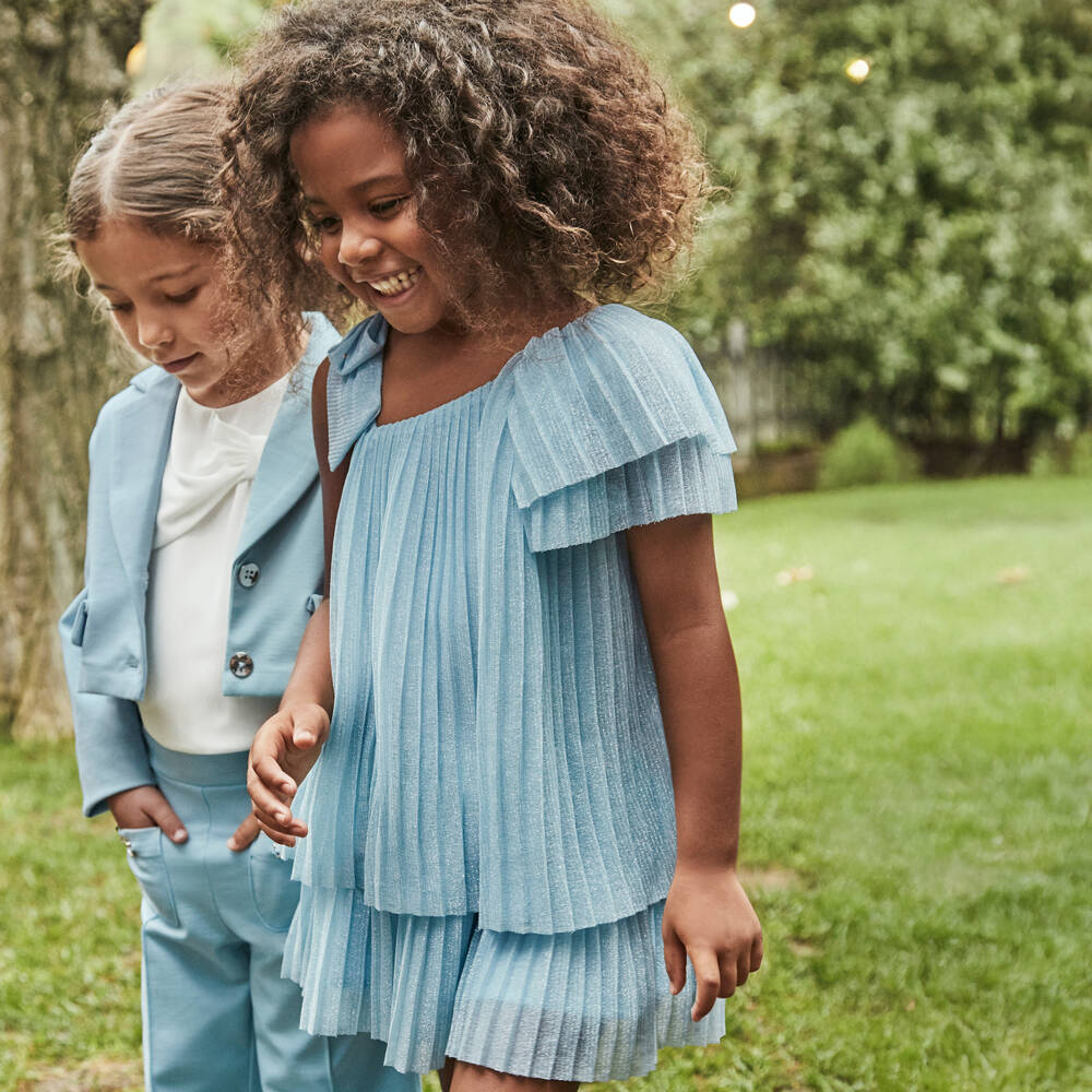 Mayoral-Блестящее синее платье с рюшами для девочек | Childrensalon Outlet