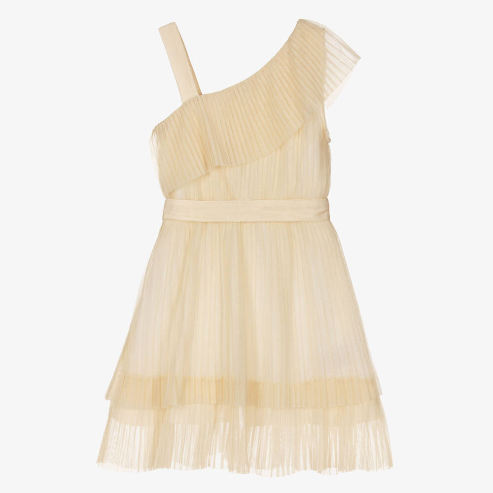 Mayoral-Girls Shimmering Gold Pleated Frock | Childrensalon Outlet