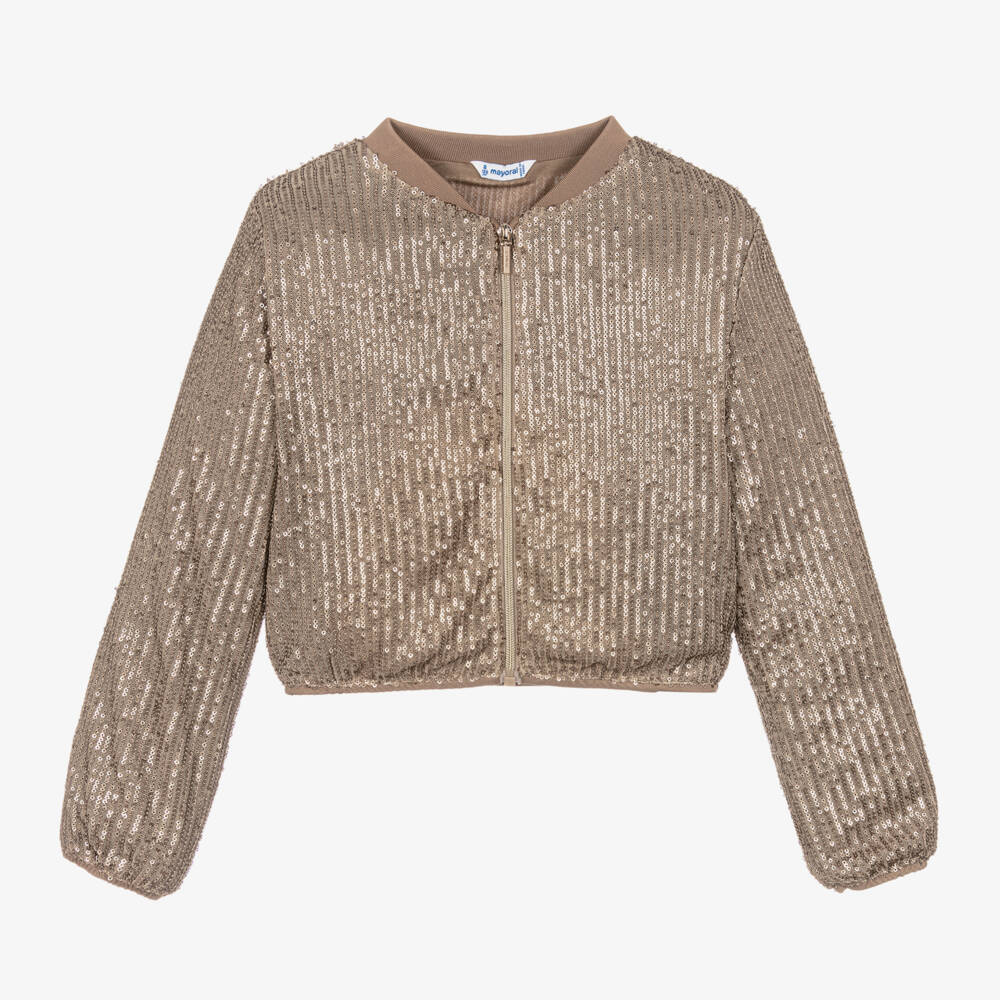 Mayoral-Girls Shimmering Gold Sequin Jacket | Childrensalon Outlet