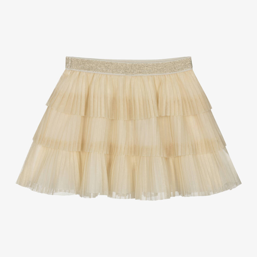 Mayoral-Girls Shimmering Gold Tulle Pleat Skirt | Childrensalon Outlet