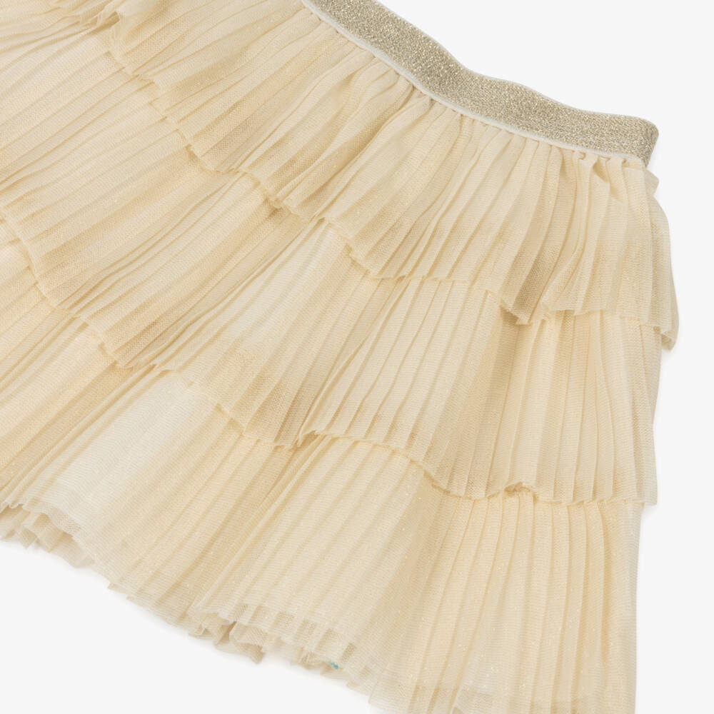 Mayoral-Girls Shimmering Gold Tulle Pleat Skirt | Childrensalon Outlet