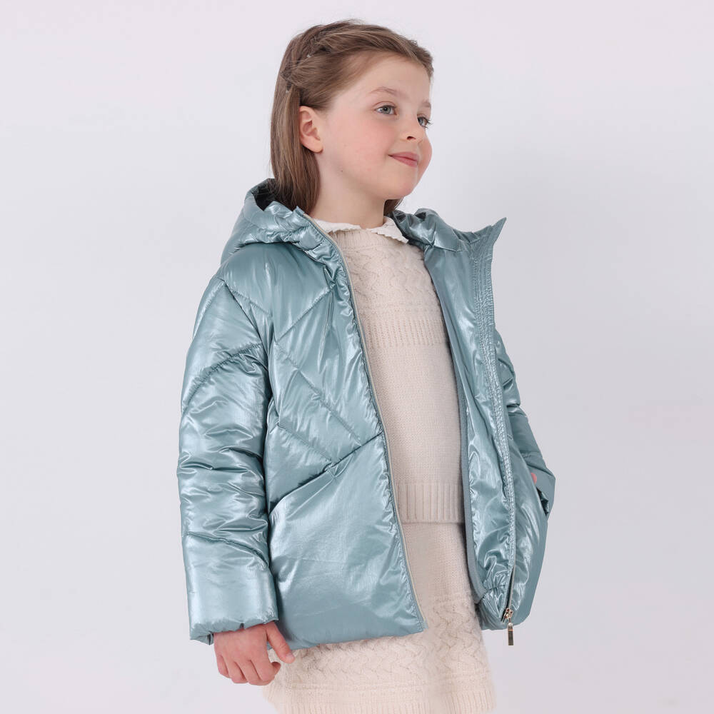 Mayoral-Girls Shimmering Hooded Puffer Coat | Childrensalon Outlet