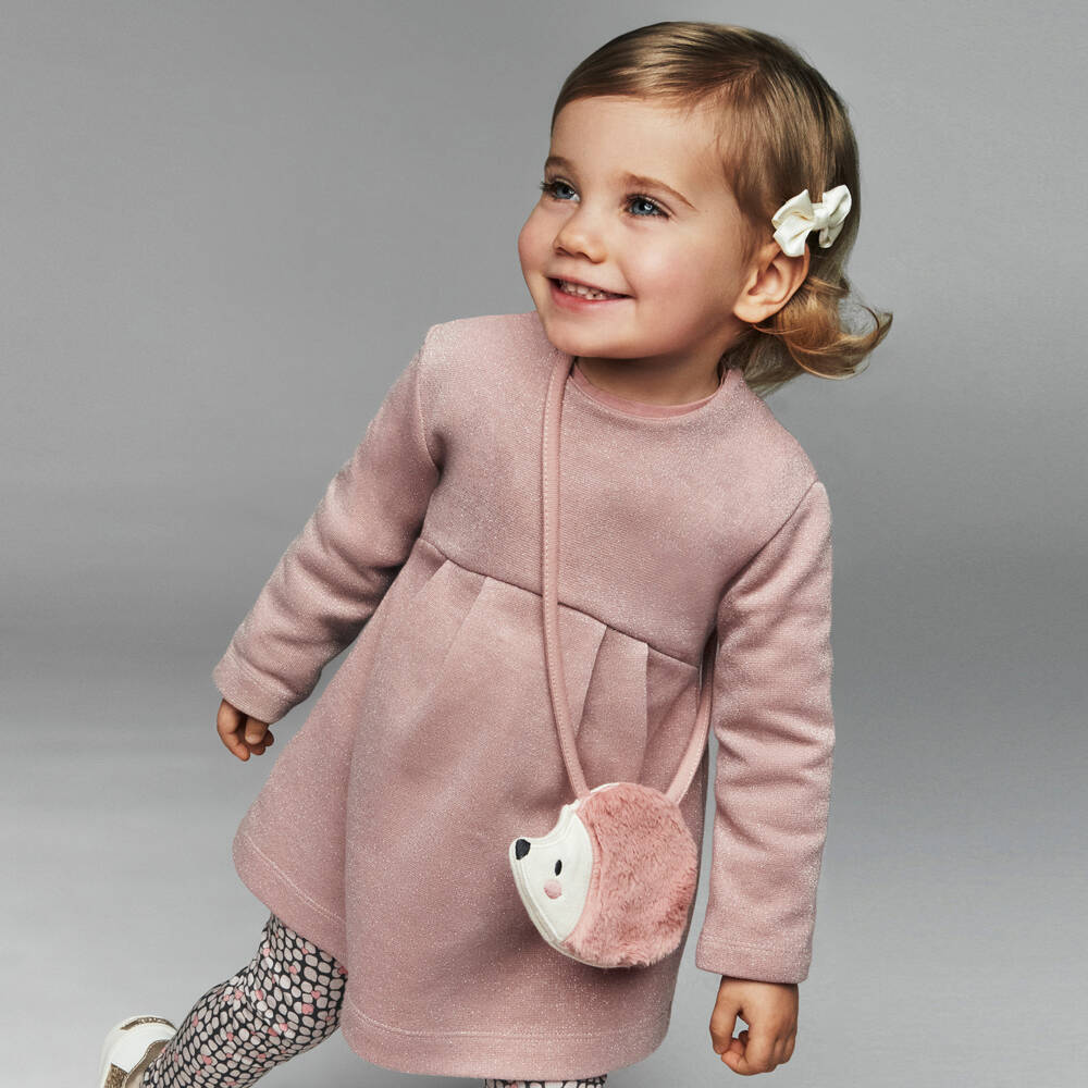 Mayoral-Girls Shimmering Pink Dress Ensemble | Childrensalon Outlet