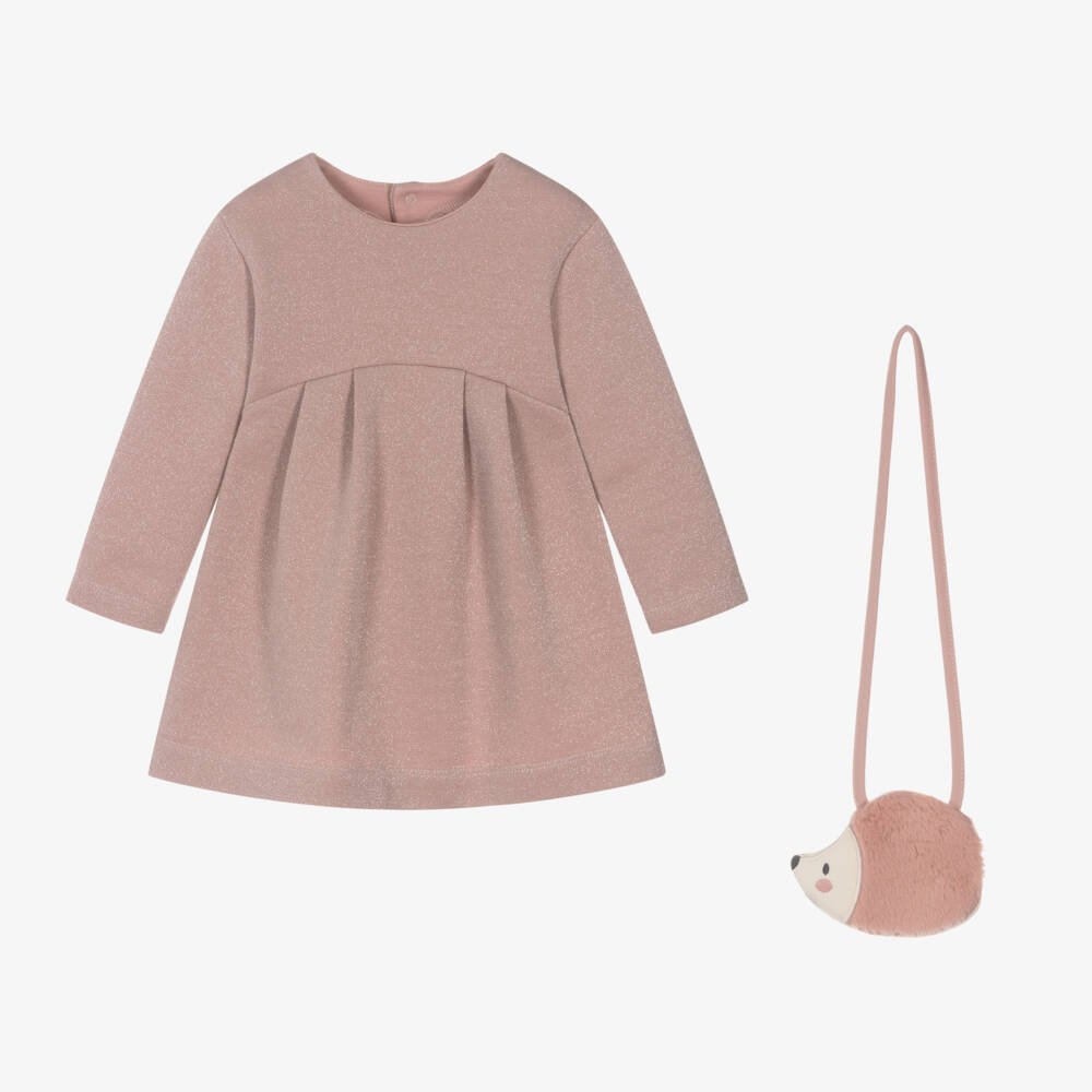 Mayoral-Girls Shimmering Pink Dress Ensemble | Childrensalon Outlet