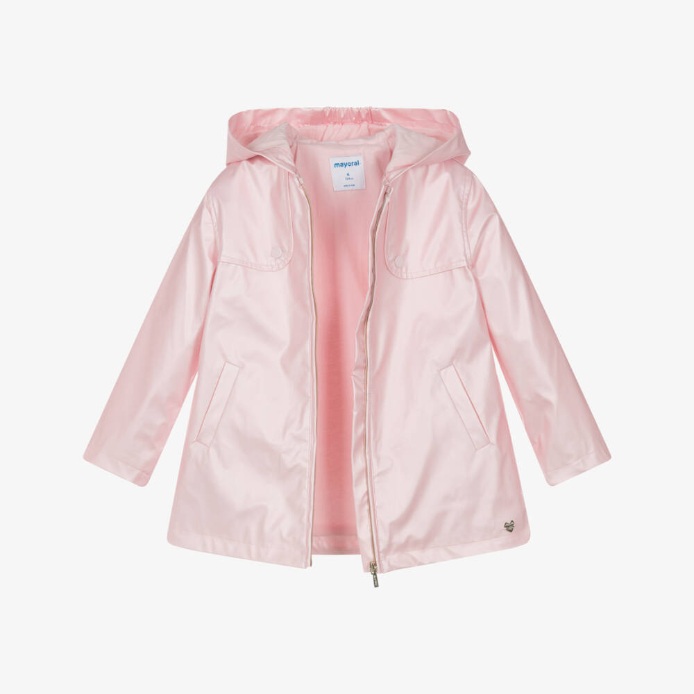Mayoral-Girls Shimmering Pink Hooded Coat | Childrensalon Outlet