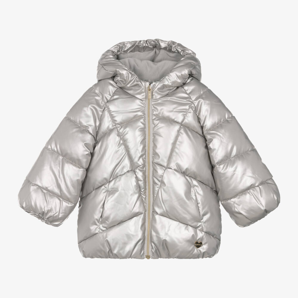 Mayoral-Girls Shimmering Silver Hooded Jacket | Childrensalon Outlet