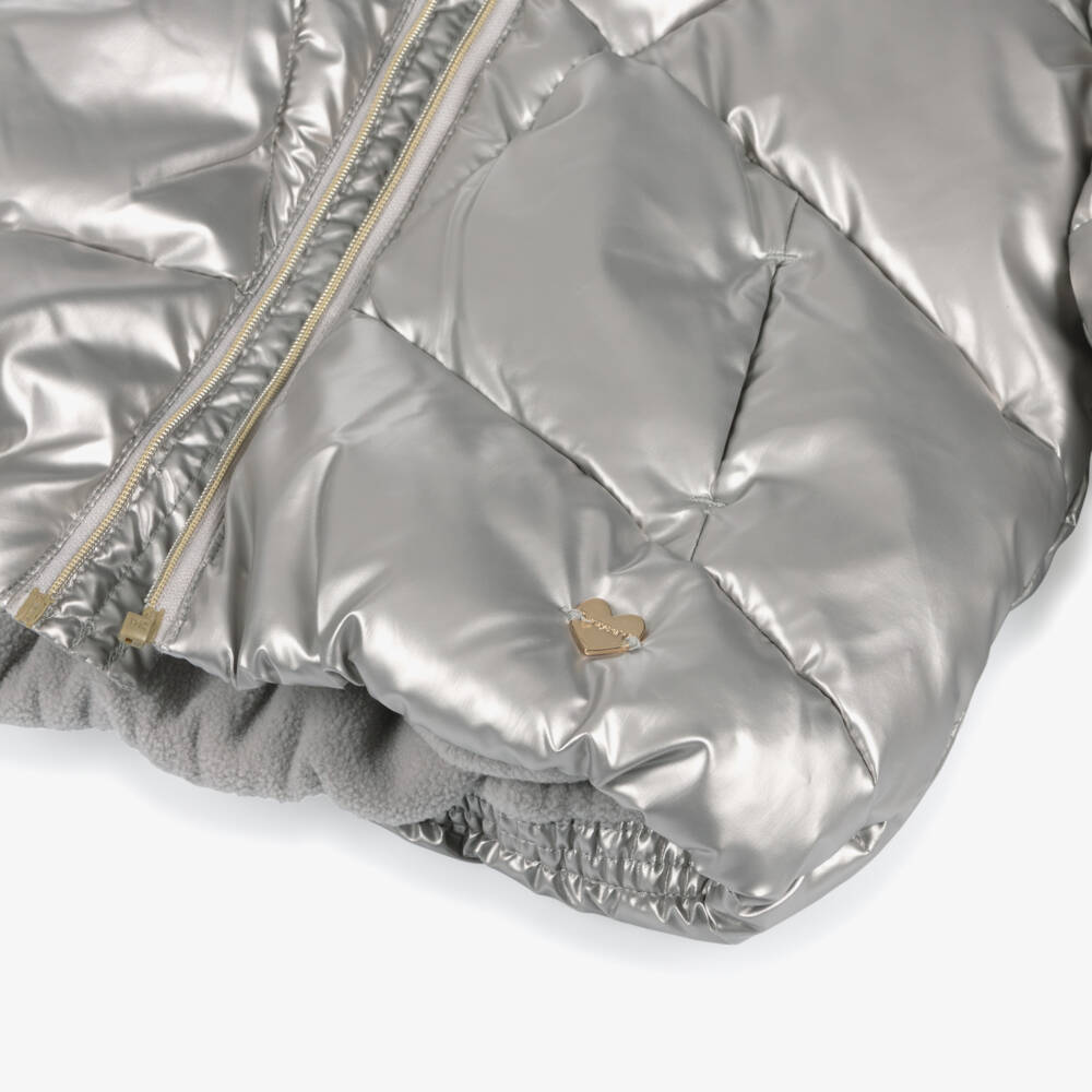 Mayoral-معطف بافر بهودي لون فضي ميتاليك للبنات | Childrensalon Outlet