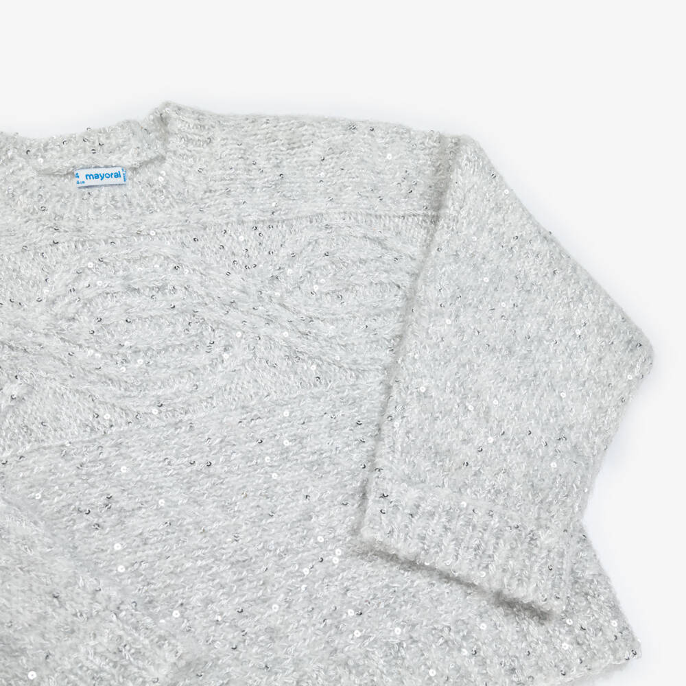 Mayoral-Girls Shimmering Silver Knit Sweater | Childrensalon Outlet