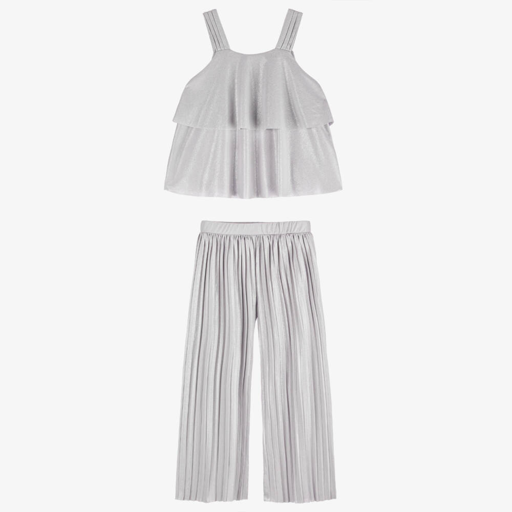 Mayoral-Girls Shimmering Silver Outfit Ensemble | Childrensalon Outlet