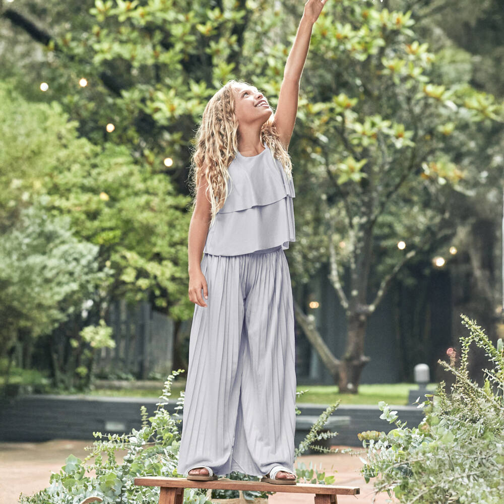 Mayoral-Girls Shimmering Silver Outfit Ensemble | Childrensalon Outlet