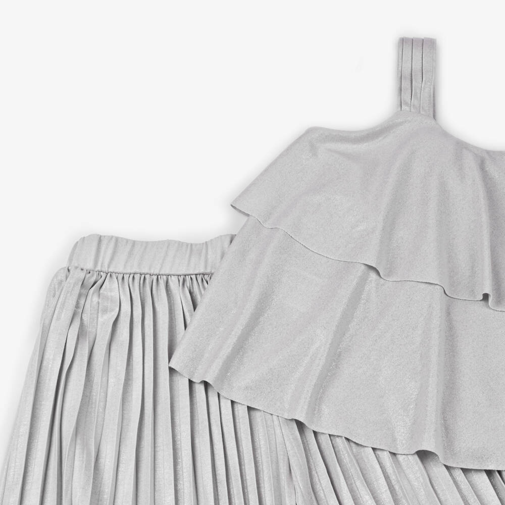 Mayoral-Girls Shimmering Silver Outfit Ensemble | Childrensalon Outlet