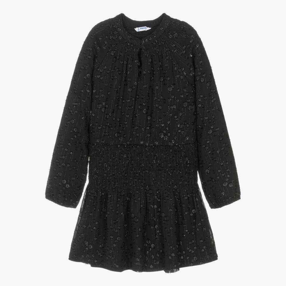 Mayoral-Girls Shimmery Black Crêpe Chiffon Dress | Childrensalon Outlet