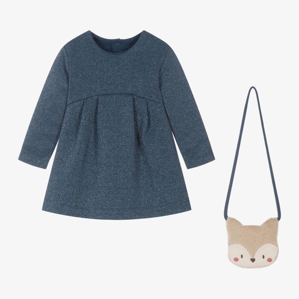 Mayoral-Girls Shimmery Blue Dress Ensemble | Childrensalon Outlet