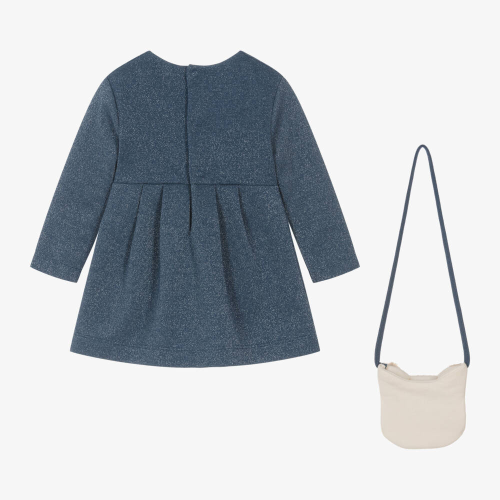 Mayoral-Girls Shimmery Blue Dress Ensemble | Childrensalon Outlet