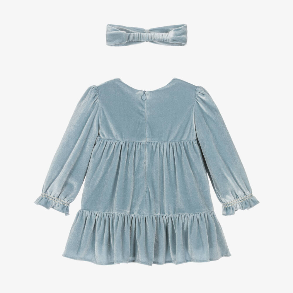 Mayoral-Girls Shimmery Blue Velour Dress Set | Childrensalon Outlet