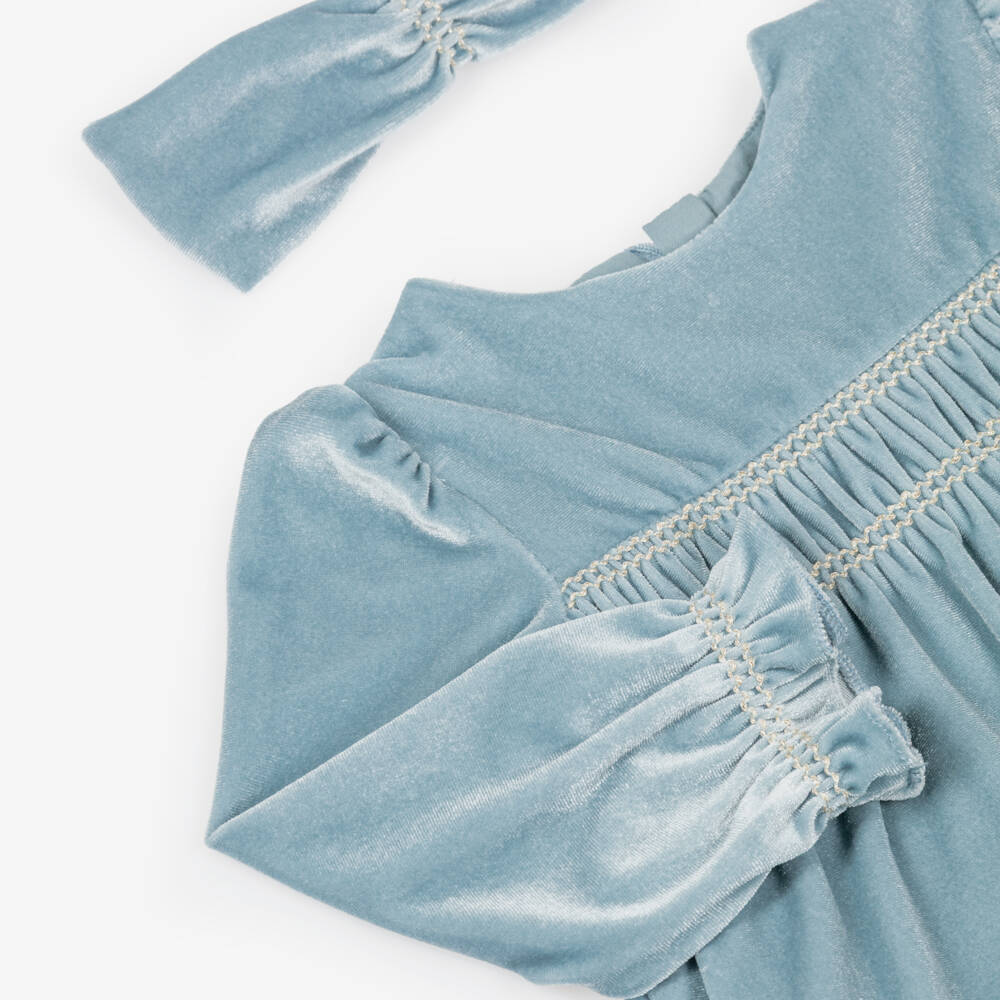 Mayoral-Girls Shimmery Blue Velour Dress Set | Childrensalon Outlet
