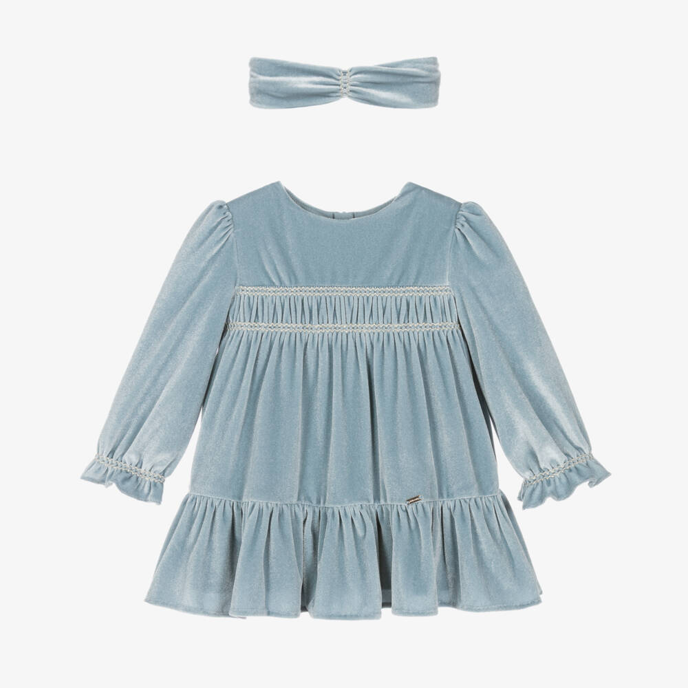 Mayoral-Girls Shimmery Blue Velour Dress Set | Childrensalon Outlet