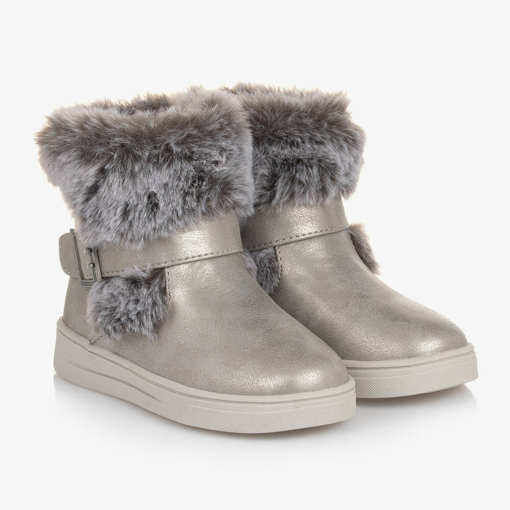Mayoral - Girls Silver Faux Fur Boots | Childrensalon
