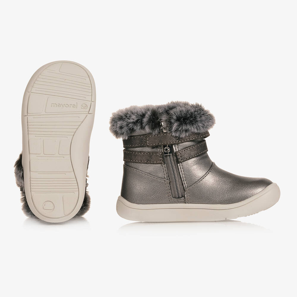 Mayoral-Girls Silver Fluffy Trim Boots | Childrensalon Outlet