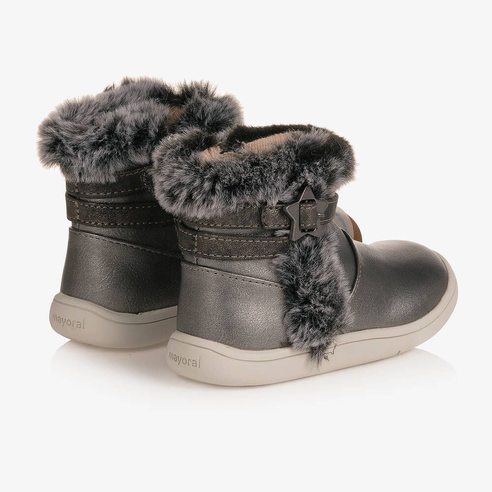 Mayoral-Girls Silver Fluffy Trim Boots | Childrensalon Outlet