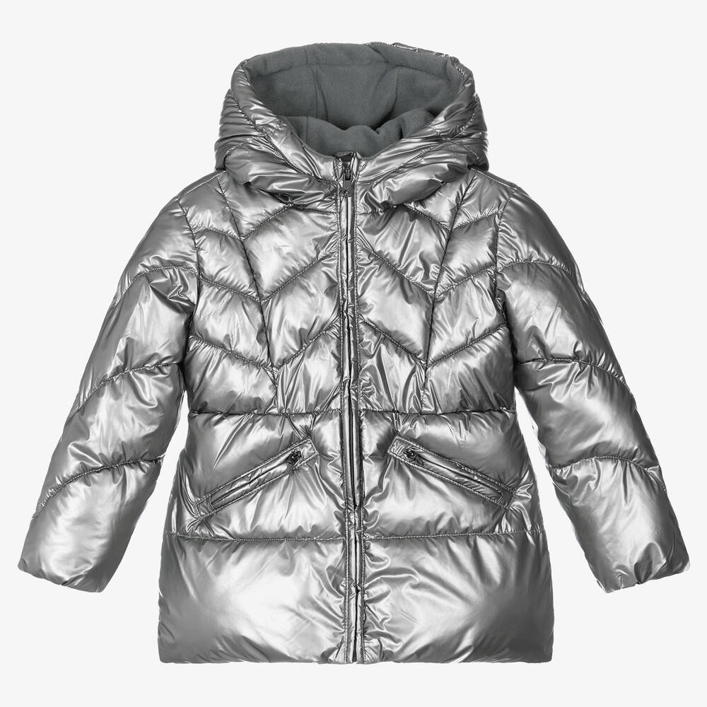 Ladies silver puffer jacket sales